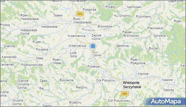 mapa Glinik, Glinik gmina Wielopole Skrzyńskie na mapie Targeo